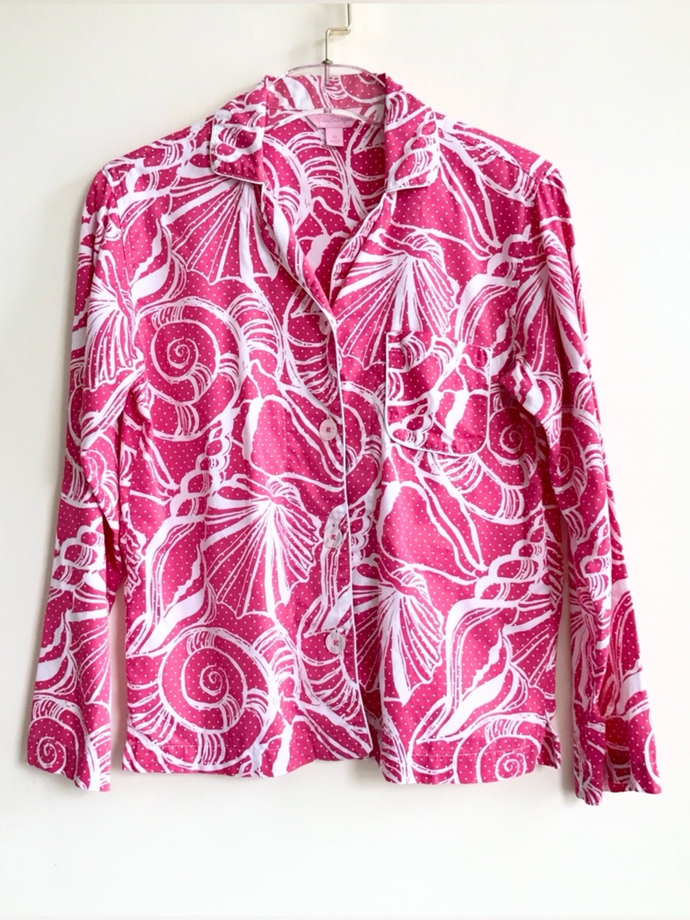 Lilly Pulitzer Lace By the Docks Button-Up Seashell Dots White Pink Pajama Top